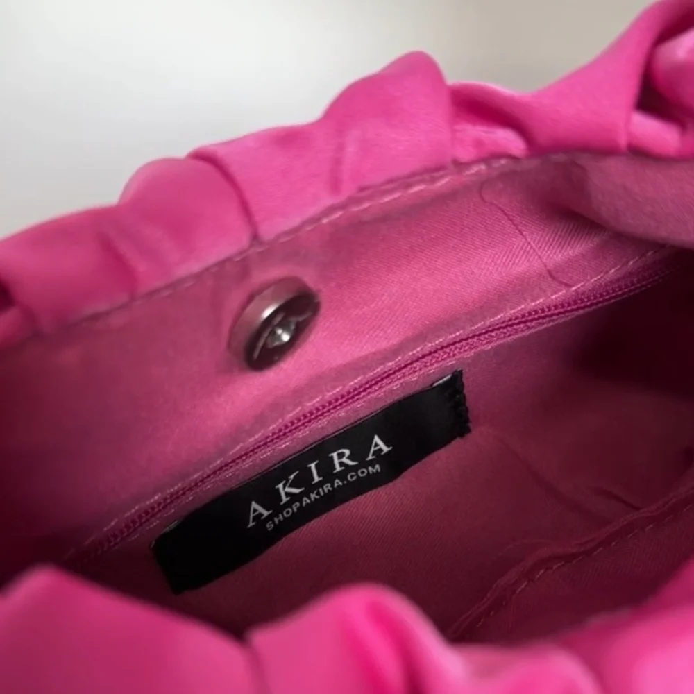Akira Women's Ruched Love Satin Purse Party Holiday Bag Pink - Picture 4 of 11